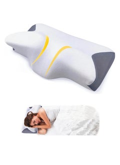 Buy Tycom Contour Memory Foam Pillow for Sleeping, Orthopedic Cervical Support for Neck, Shoulder and Back Pain Relief, Ergonomic Pillow for Side, Back, Stomach Sleepers, Washable Pillowcase in UAE