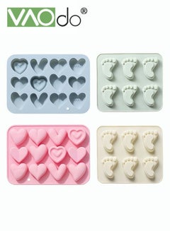 Buy 4PCS Silicone Cake Mold Heart and Feet Shape Cake Chocolate Biscuit Pudding Jelly Handmade Soap Candle Mold in Saudi Arabia