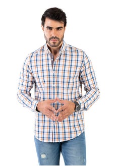 Buy Men's Shirt - Made Of Cotton - Orange / Multicolor in Egypt