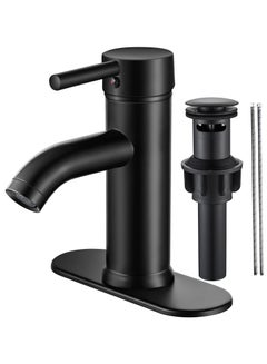 Buy Black Bathroom Faucet, Single Handle Bathroom Sink Faucet One or 3 Hole Centerset, Matte Black Single Handle Vanity Basin Faucet Modern Farmhouse RV Bathroom Faucet with pop up Drain in UAE