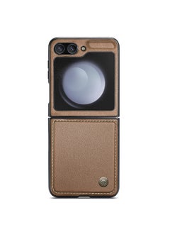 Buy Flip Wallet Case For Samsung Galaxy Z Flip 5 [RFID Blocking] PU Leather Wallet Flip Folio Case with Card Holder Kickstand Shockproof Phone Cover (Brown) in Egypt
