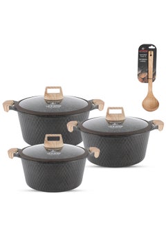 اشتري LIFE SMILE Granite Stone Non-Stick Cooking Set - Multi-Layer Granite Coated Cookware with Induction Base and Bakelite Handles, 100% PFOA-Free Pots (Brown, 24/28/32CM) في الامارات