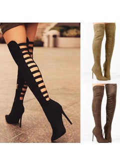 Buy 2021 Euro-American Womens Over-the-Knee Boots with Fine HeelBlack Black in UAE