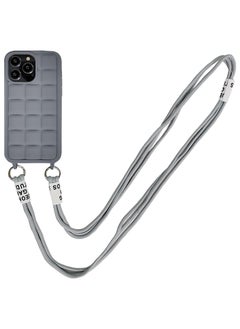 اشتري Crossbody Cute Lanyard Strap Case For iPhone 15 Pro Necklace Cord Candy Silicone Soft Cover Grey في الامارات