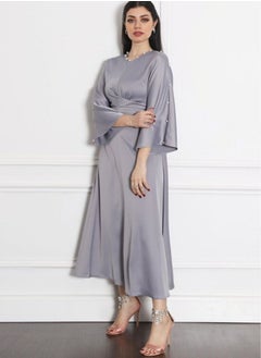 Buy Muslim Women's Ramadan Satin Lotus Leaf Sleeve Dress in UAE