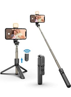 Buy Selfie Stick with Tripod Stand Dimmable LED light Wireless Bluetooth Tripod Selfie Stick with Detachable Remote in UAE