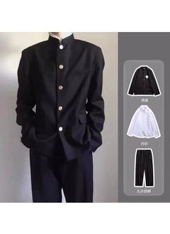 Buy Chinese tunic suit Japanese school uniform DK uniform Boys High Street rich handsome suit three-piece High sense fried street suit [Three] suit + long sleeve shirt + casual trousers in UAE