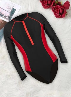 Buy Medium Size Surf suit for women long sleeve rash guard women's surf suit one piece swimsuit tight front zip top striped swimming shirts wetsuits Red / M(Bust 86-91/Waist 66-71/Hip 91-96) in UAE