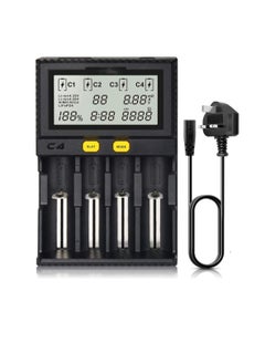 اشتري 18650 Battery Charger, 4 Bay Rechargeable Battery Charger, Charger with LCD Display, Fast Charging for Li-ion LiFePO4 Ni-MH Ni-Cd AA AAA C 18350 18500 18700 20700 2170026650 RCR123 في الامارات