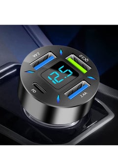 اشتري Car Charger Usb Adapter With Voltmeter 4 Ports Usb Type C Port Pd 3.1/Qc 3.0 Super Fast Charging Car Lighter Plug في الامارات