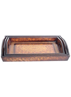 Buy 3-piece wooden tray set, brown, Big 50cmx35cm, Medium 46cmx32cm, Small 42cmx28cm in UAE