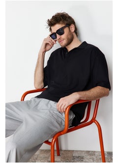 Buy Limited Edition Basic Men's Black Oversize/Wide Cut Tok Fabric Polo Collar T-Shirt in Egypt