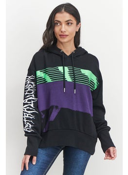 Buy Women Hooded Graphic Print Sweatshirt, Black and Green Combo in Saudi Arabia