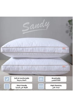 Buy SANDY Premium Microfiber Sleeping Bed Pillow 2 Piece, Unique Double-Piping Design, Super Soft Hotel Quality Down Alternative Filling 1200 gm, Queen Size 50 X 75 cm in Saudi Arabia