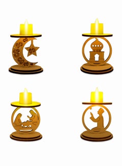 Buy 4 Piece Set Eid Mubarak Ramadan Wooden Decoration Candle Holder in Saudi Arabia