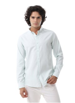 Buy Candy Stripes Pattern Turn Down Collar Oxford Shirt_ White & Light Green in Egypt