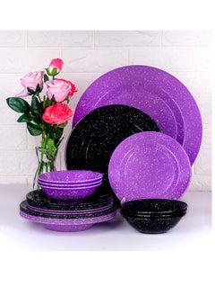 Buy Melamine Pure Set 38 Pieces Round Polka Dot Purple * Black Granite in Egypt