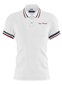 اشتري Finer Threads White Men's Polo Shirt with Contrast Collar and Thin Stripes-Regular Fit. في الامارات