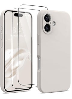 اشتري iPhone 16 Case - Upgraded Silicone Case with Camera Protection, Compatible with MagSafe, Anti-Scratch Microfiber Lining & 2 Screen Protectors (Stone) في الامارات