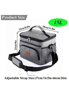 Buy Lunch Bags 15L Insulated Cooler Bag for Men Women, Reusable Insulated Waterproof Lunch Bag for Office Work School Picnic Beach Gym (Grey) in Saudi Arabia