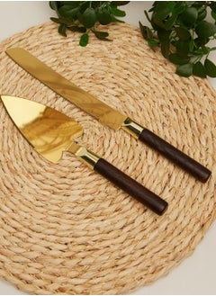 اشتري Wood Cake Serves And Knife Set في الامارات