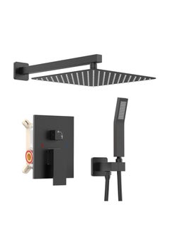 اشتري 12 Inch Matte Black Shower System with High Pressure Rain Shower Head, Handheld Shower head, Bathroom Mixer Shower Set Wall Mounted Shower Faucet Rough-in Valve and Trim Kit في الامارات