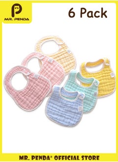 Buy 6 Pack Bibs Muslin, Baby Drool Bibs Lap shoulder Drool Cloths Adjustable Multi Use Scarf Bibs 8 Layer 100% Organic, Cotton With Super Absorbent Soft Drooling Bibs, Breathable for Boys Girls in Saudi Arabia