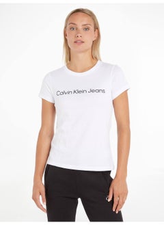 Buy Women's Slim Organic Cotton Logo T-Shirt, White in Saudi Arabia