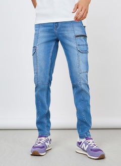 Buy Slim Fit Cargo Jeans with Panel Detail in Saudi Arabia