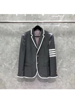 Buy Unisex Tailored Fit White Trim Blazer for Fall/WinterGrey Grey in Saudi Arabia