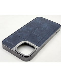 Buy Iphone 14 Leather Phone Case Soft & Full Protection With Metal Sides - Blue in Egypt