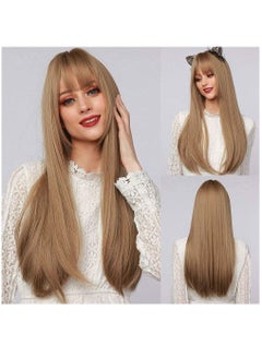 Buy Long Straight Wig Synthetic Blonde Golden Nature Wigs with Bangs Ombre Brown Natural Headline Heat Resistant for White Women Party Cosplay Costume in Saudi Arabia