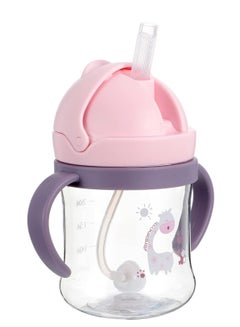 Buy Sippy Cups for Toddlers 250ML, 360° Water Leak Proof Weighted Straw Cup with Handle Water Bottle Soft Spout Learner Cup with Graduated Handle Water Bottle Drop-resistant Cup (Pink Random Pattern) in UAE