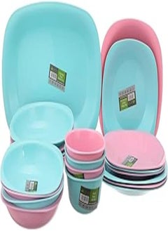 اشتري Eco Plast Dinnerware Plates Set - 21 Pcs - (Turquoise & Pink) Eco Plast في مصر