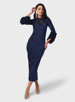 Buy Embroidered Neck Velvet Dress in UAE