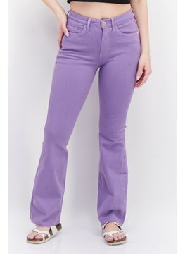 Buy Women Wide Leg Plain Stretchable Jeans, Purple in Saudi Arabia