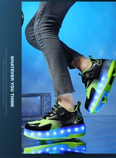 اشتري Single Round Walking Shoes LED Lights Shoes Light Up Boys And Girls Children Roller Skates USB Charge Green في الامارات