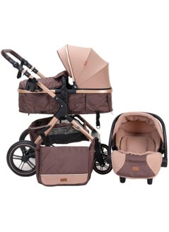 اشتري Belecoo Pram Stroller With Car Seat  3 In 1 Travel System  Khaki في الامارات