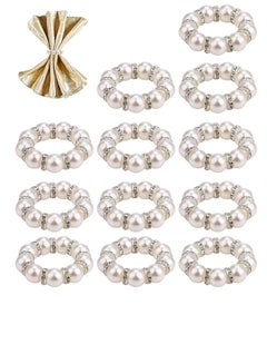 Buy Set of 12 Pearl Napkin Rings Stretched Pearl Rhinestone Beaded Napkin Ring Holder with Elastic in Saudi Arabia