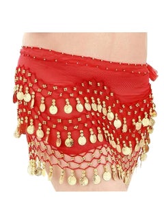 Buy Belly Dance Hip Scarf with Gold Coins Shiny Stylish Professional Accessories for Beginner for Show Perform Dance Belly Dance Zumba and Yoga Class for Women Red in Saudi Arabia