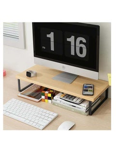 اشتري Wooden monitor stand, office home, desktop storage rack, suitable for laptops, desktop computers, iMac, (50x20x9cm wood color) في الامارات