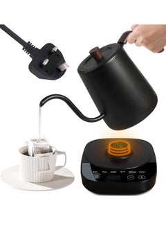 اشتري Electric Gooseneck Kettle 0.8L, 304 Stainless Steel Coffee and Tea Pot, Automatic Temperature Control and Constant Temperature , 1000W Quick Heating (Matte Black) في السعودية