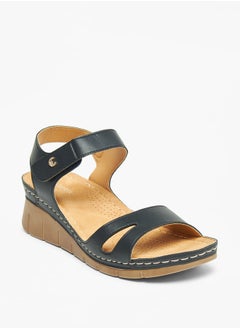 اشتري Women Solid Strappy Wedge Heeled Sandals with Hook and Loop Closure في الامارات