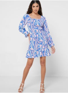 Buy Printed Square Neck Dress in Saudi Arabia