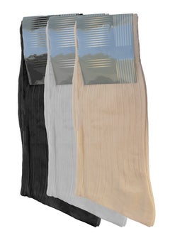 Buy Men's socks with a striped design, 3 of the finest types of fabric in different colors, suitable for all types of clothing in Saudi Arabia