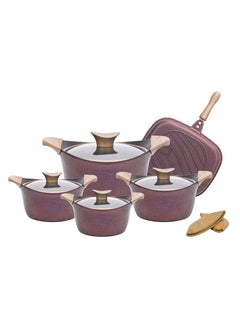 Buy 9 Pcs Titanium Cookware Set - Burgundy Color in UAE