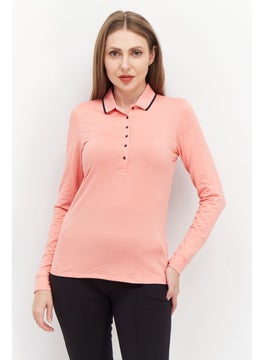 اشتري Women Sport Fit Long Sleeve Training Polo Shirt, Peach في الامارات