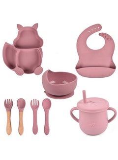 Buy Set of 8 Baby Feeding Set Silicone Baby Tableware Set Non-Slip Self Feeding Utensils for Toddlers (Pink) in Saudi Arabia