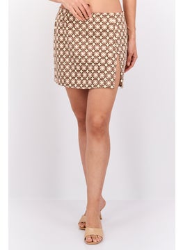 Buy Women Allover Printed Basic Mini Skirt, Beige Combo in UAE