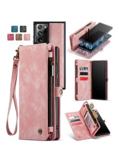 Buy Protective Phone Cover Case Wallet Case For Samsung Galaxy Note 20 Ultra, 2 in 1 Detachable Premium Leather Magnetic Zipper Pouch Wristlet Flip Phone Case (Pink) in UAE